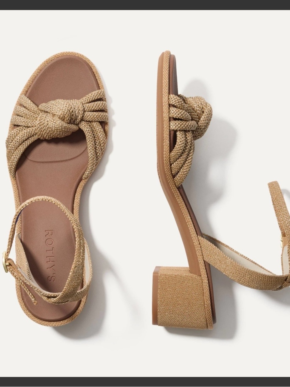 NWT Rothy’s The Knot Sandal in gold